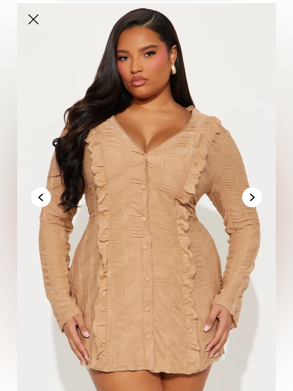 Fashion Nova Ruffle Long Sleeve textured mini Dress